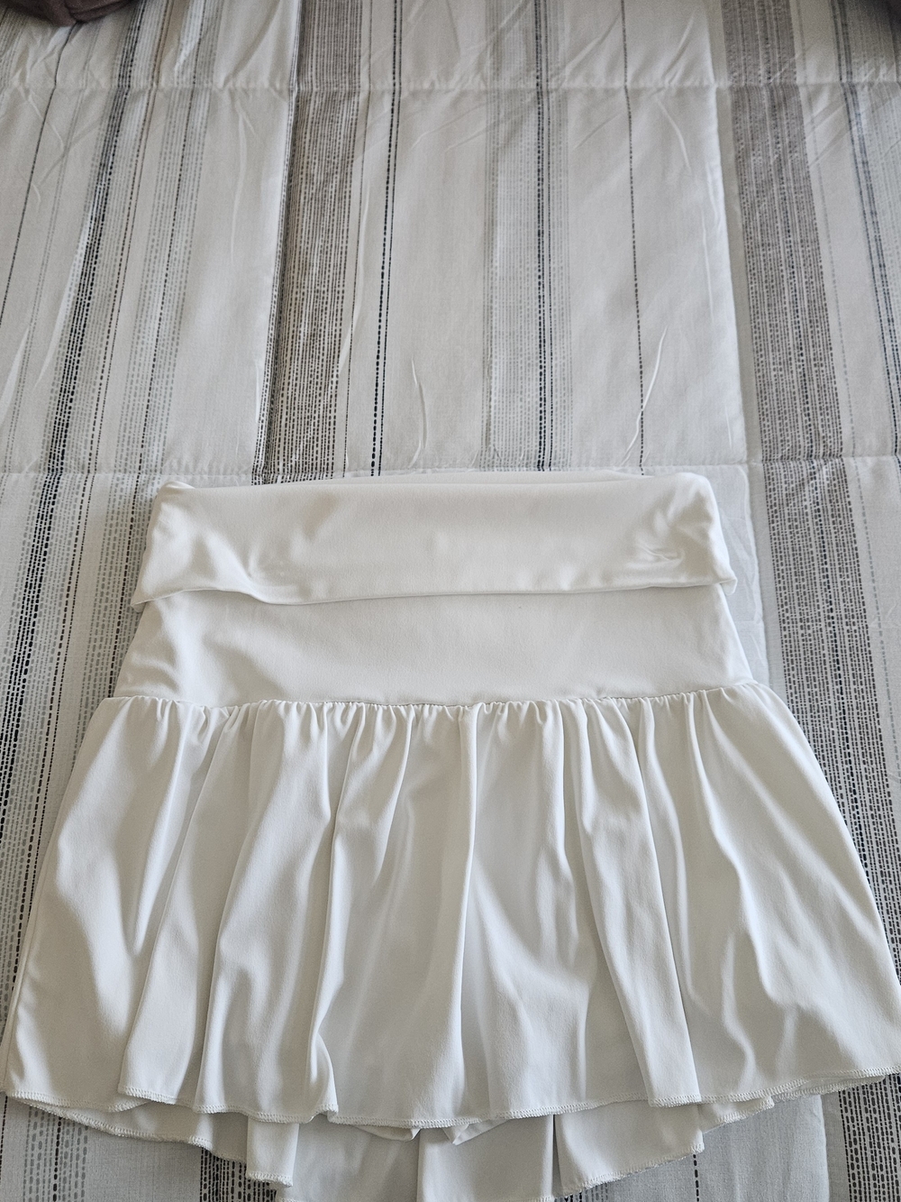White Strapless Ruffle Mini Skirt